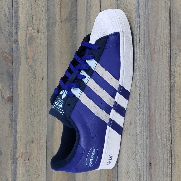 adidas Men's Originals Superstar Retro Leather Shoes Two Laces Legacy Indigo - Picture 2 of 9